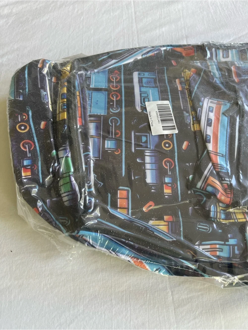 Kids Black Train-Print Backpack - Colorful Locomotive Design